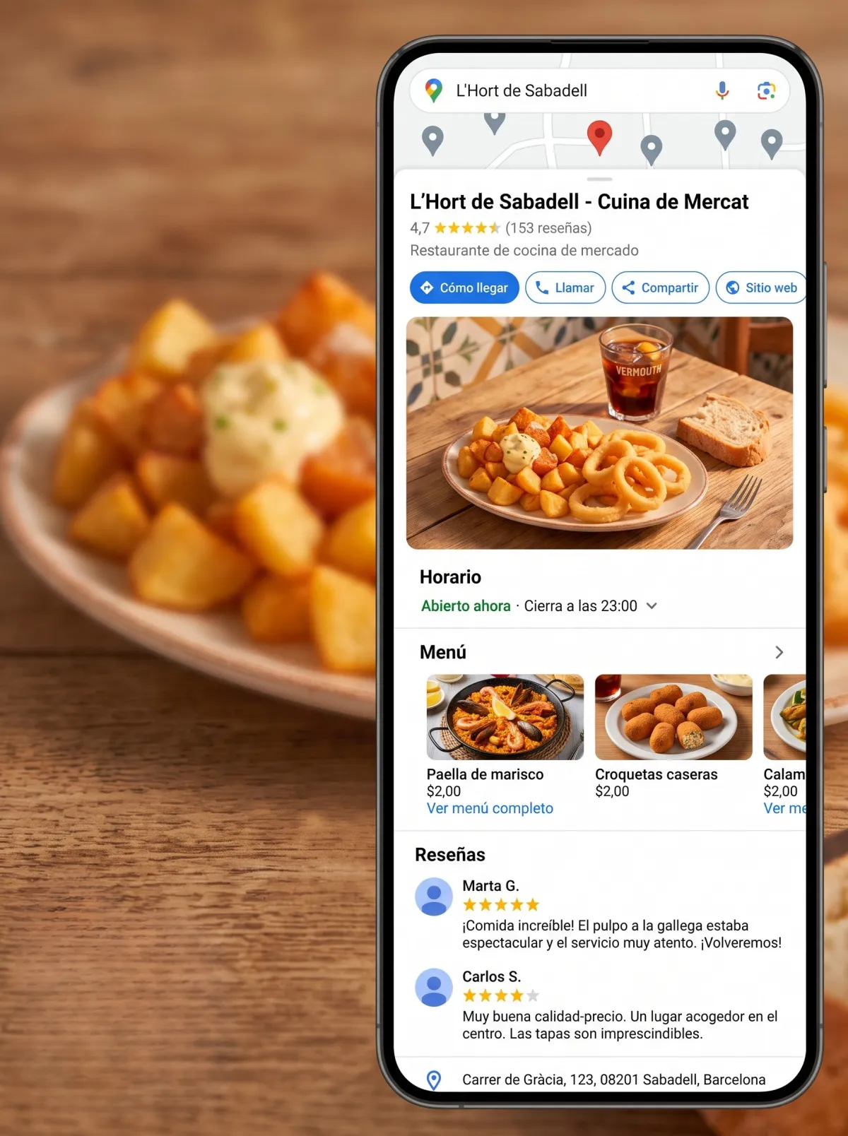 Perfil optimizado de restaurante en Google Maps